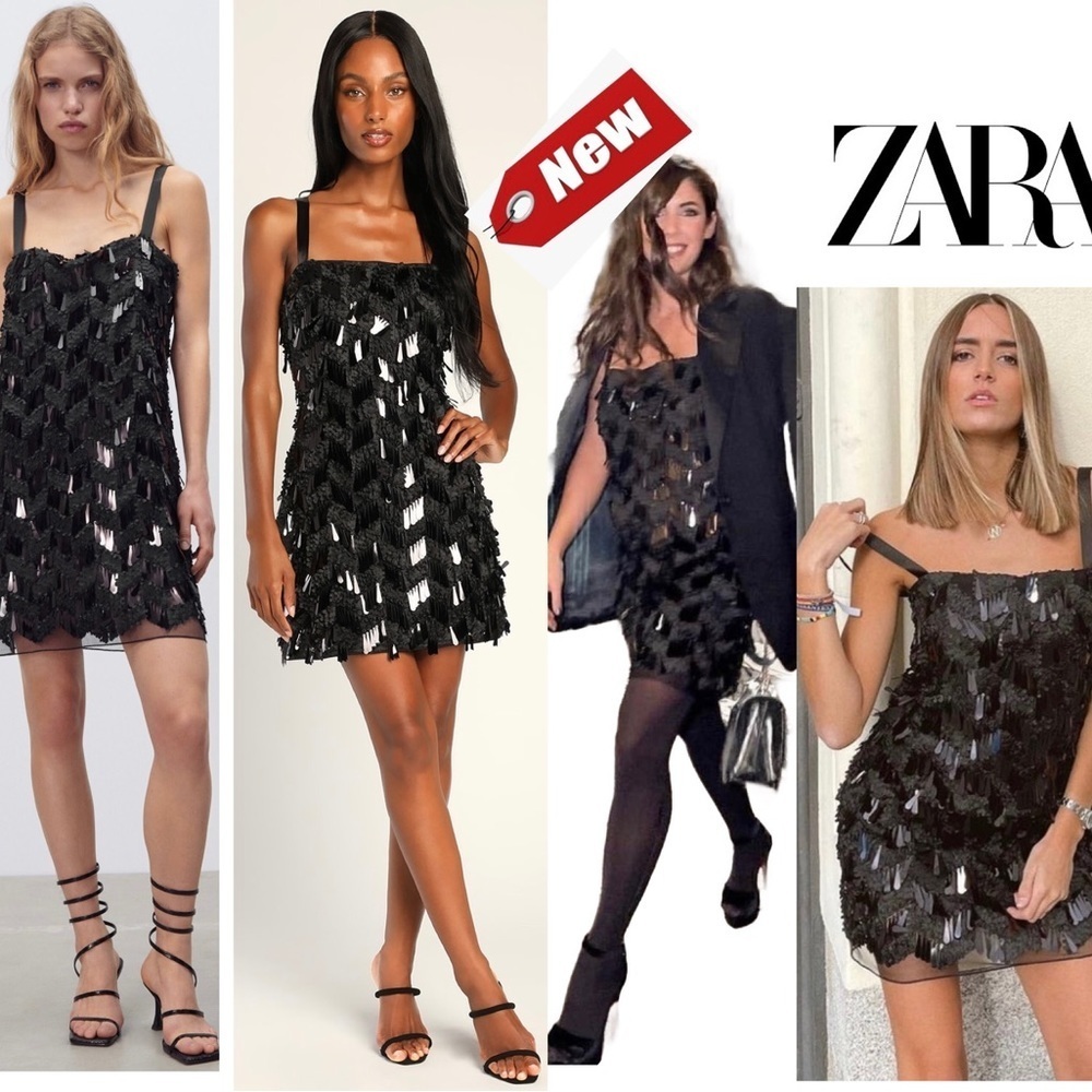 ZARA BLOGGER FAVORITE SEQUIN MINI DRESS BLACK S NWOT Vegas new years X-mas party